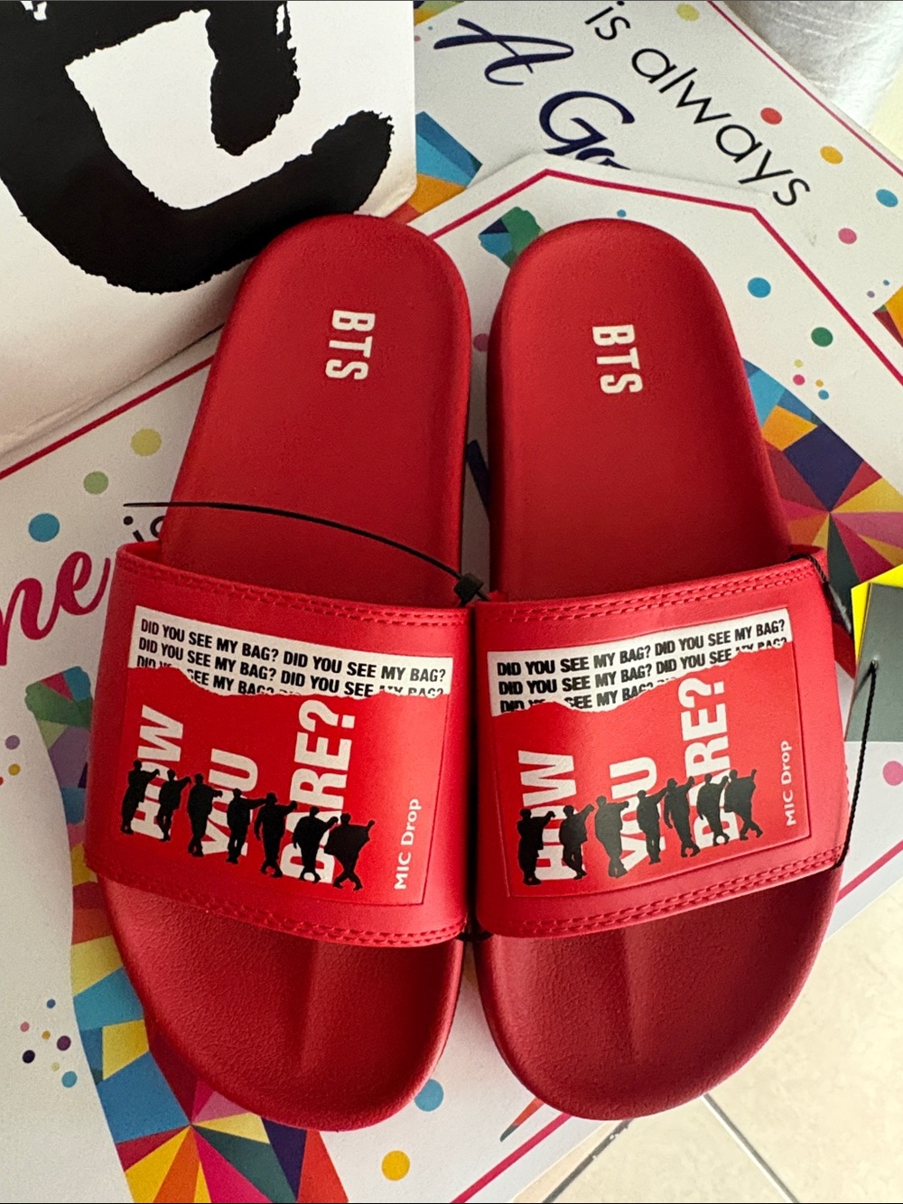 BTS Red Graphic Slide Sandals - Picture 10 of 10